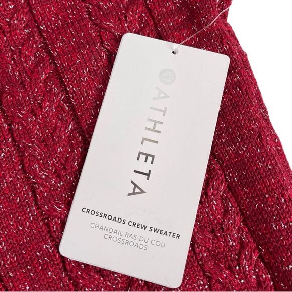 Athleta Crossroads Red Metallic Silver Crewneck Knit Sweater Women’s Size XS NWT - Picture 6 of 10